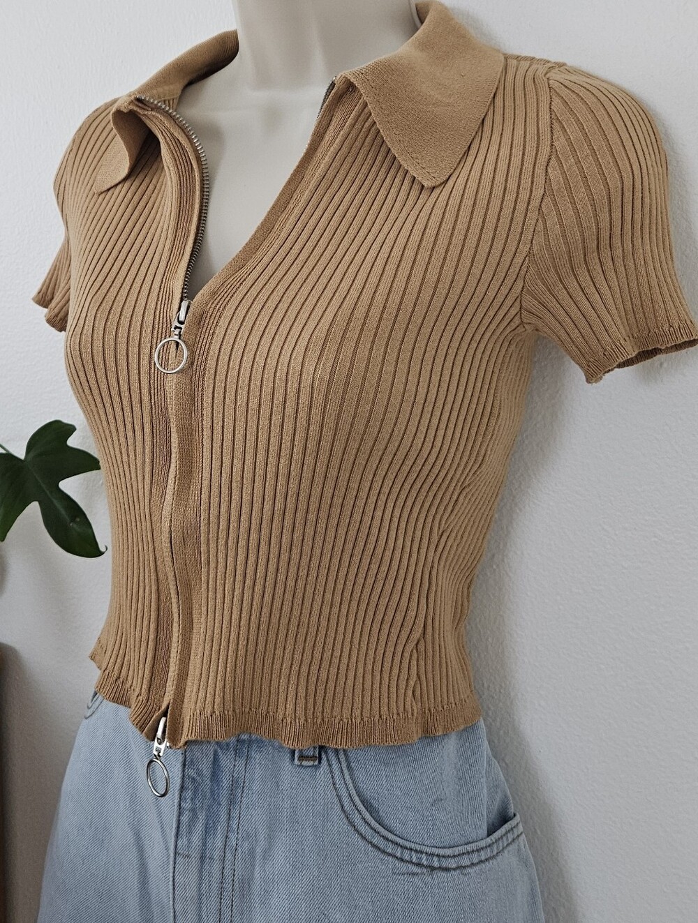 grunge y2k 90s ribbed zip collar cottage boho indie urban sweater cardi top